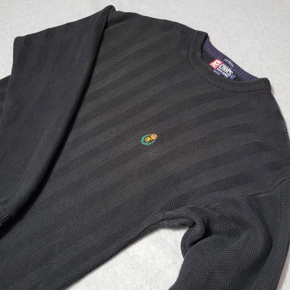 Vintage 90s Chaps Ralph Lauren Hand Framed Crest Sweater Black L